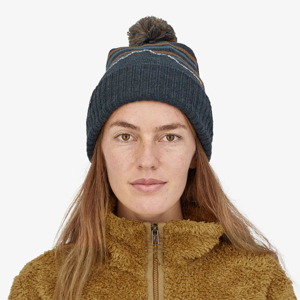 Patagonia Powder Town Beanie Fitz Roy Stripe Knit: Smolder Blue