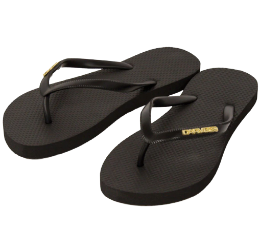 Carve Metalic Badge Womens Thongs Black/Gold