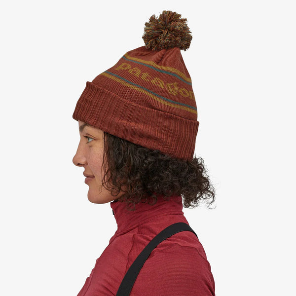 Patagonia Powder Town Beanie Park Stripe Knit: Spanish Red