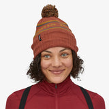 Patagonia Powder Town Beanie Park Stripe Knit: Spanish Red